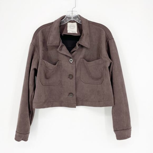 Stoosh Button-Up Cropped Suede Jacket Size Large - Picture 1 of 6